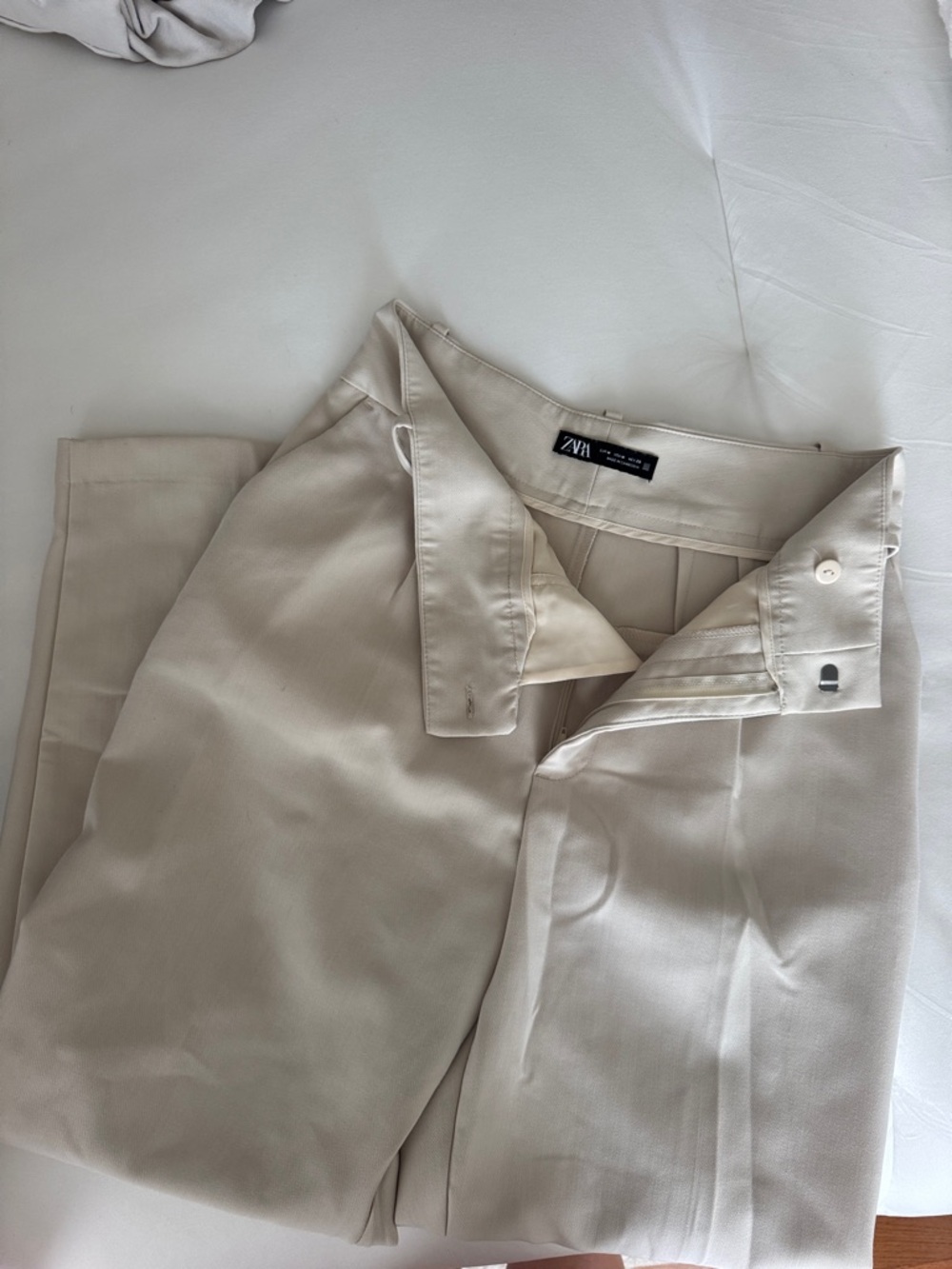 Zara Beige Dress Pants - Flat Front, Hook Closure